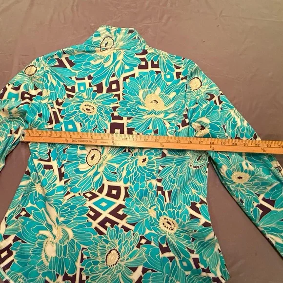 Etcetera by Carlisle Teal/White Floral Long sleeve Button Blouse Size 12/Large - Picture 2 of 13